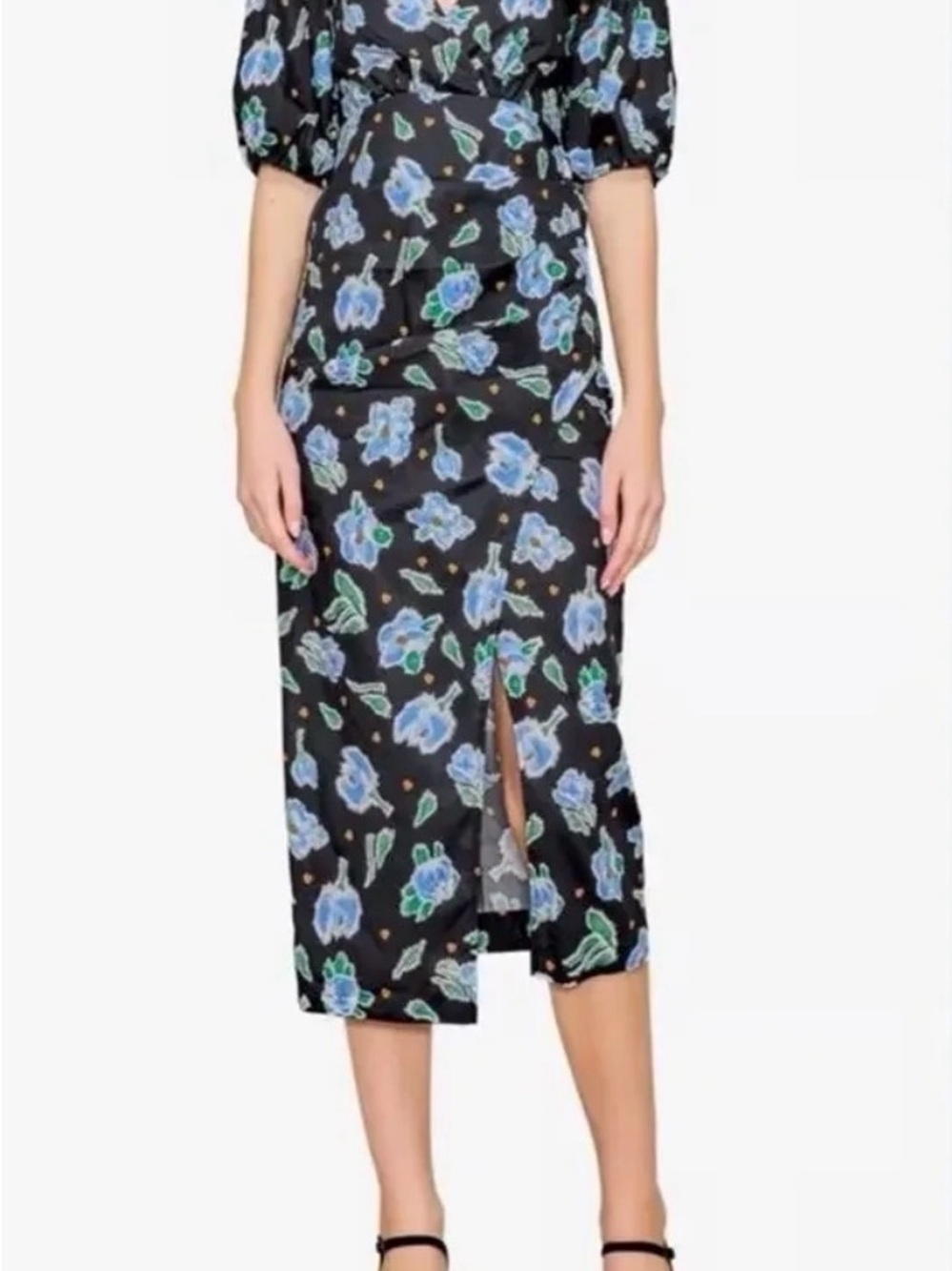 MELLODAY Black Midi Dress with Blue Floral Print